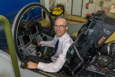 Andrew in the cockpit of RAF Typhoon at Amari air base Estonia